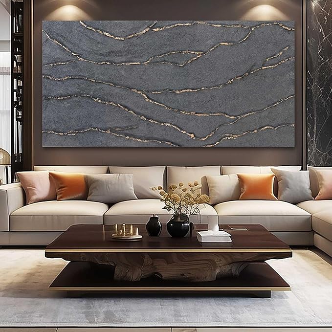 XIANSHOU Canvas Wall Art Hand Painted Large Gold and Grey Abstract Painting Textured Wall Decor 29"x58" Home Artwork Decoration for Living Room Office Bedroom Dining Room