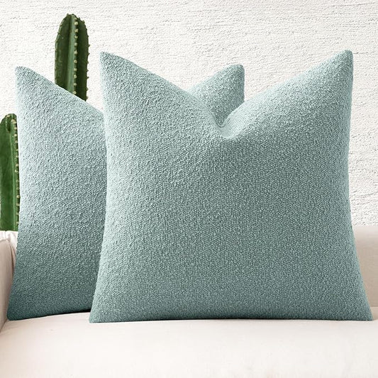 MIULEE 20x20 Inch Decorative Pillow Covers for Couch Bed Set of 2 Textured Boucle Neutral Throw Pillows Aqua Blue Accent Solid Cushion Pillowcase Cozy Soft Sofa Livingroom Home Decor