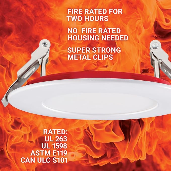 PARMIDA (6 Pack) 4 Inch 2HR Fire Rated LED Recessed Light, ETL, 5 Color Selectable 2700/3000/3500/4000/5000K, 9W Dimmable Ultrathin Canless Wafer Slim Panel Downlight, Wet/IC Rated, No Tenmat Needed