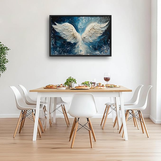 Angel Wings Large Wall Art for Living Room Framed, Angel Wall Decor Pictures, Christian Holy White Wing Canvas Print Painting, Aesthetic Artwork Bedroom Office Home Decor 36"x24"