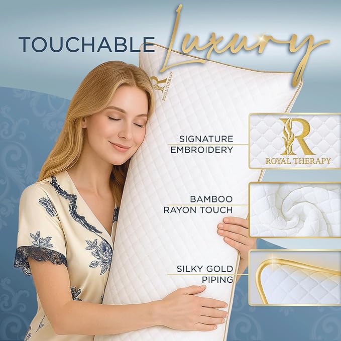 Royal Therapy Body Pillow for Adults – 20x54 Full Body Pillow for Side Sleeper, Pregnancy, Back Pain & Maternity – Memory Foam Long Bed Pillow with Cooling Bamboo Rayon Cover