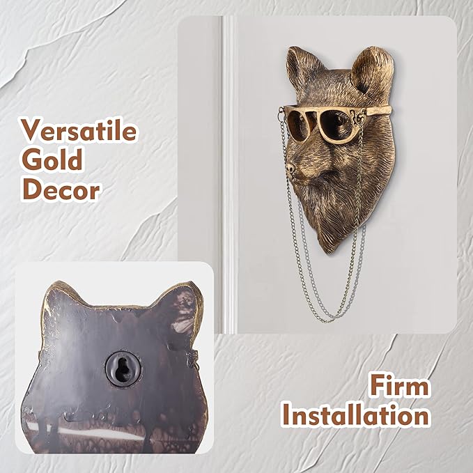 UITWMKTG Gold Animal Head Wall Decor Wall Sculpture Home Decor Statue for Living Room Office Bedroom Modern Decor for Men Women Fox
