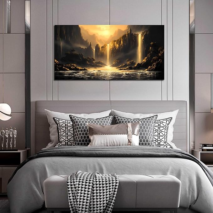 Waterfall Pictures Wall Decor for Living Room Mountain Canvas Wall Art for Office Modern Wall Art for Dining Room Size 24" x 48"