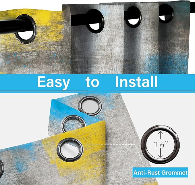 Asuexpect Abstract Curtains 2 Panels Abstract Rust Curtain Room Darkening Grommet Window Treatments Modern Decorative for Bedroom Living Room, 52x96 Inches, Blue Yellow