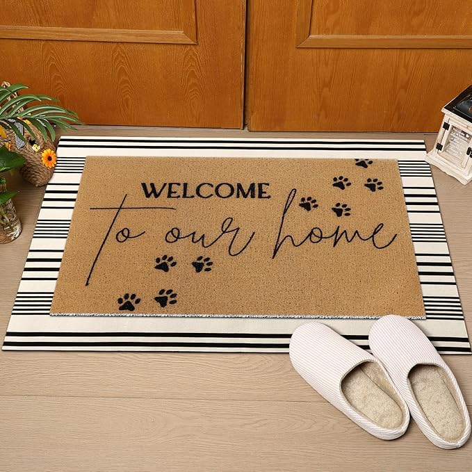2 Pcs Door Mat Welcome Non Slip Coir Mats Floor Layering Doormats Seasonal for Front Porch Entryway Decor