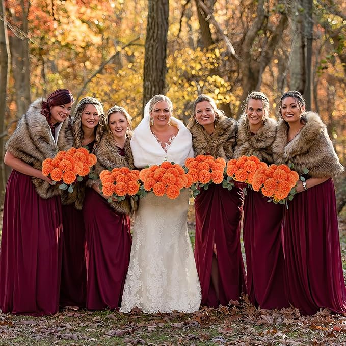 Hananona 12 Pcs Artificial Chrysanthemums Flowers Marigolds Ball Flower, Orange Fake Mums Silk Fall Flowers for Autumn Dia de Los Muertos Home Decor Day of The Dead Table Centerpiece (12, Orange)