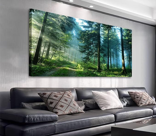 arteWOODS Green Forest Canvas Wall Art Living Room Wall Decor Large Nature Pictures Canvas Artwork Contemporary Wall Art Modern Landscape Pine Trees for Kitchen Office Home Decoration 24" x 48"