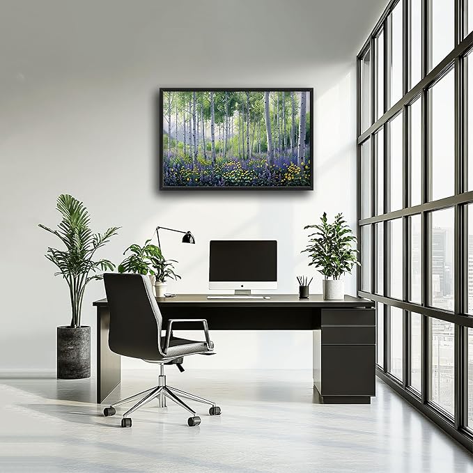 Birch Large Wall Art for Living Room Framed, Forest Wall Decor Pictures, Nature Scenery Canvas Print Painting, Aesthetic Artwork Bedroom Office Home Decor 36"x24"