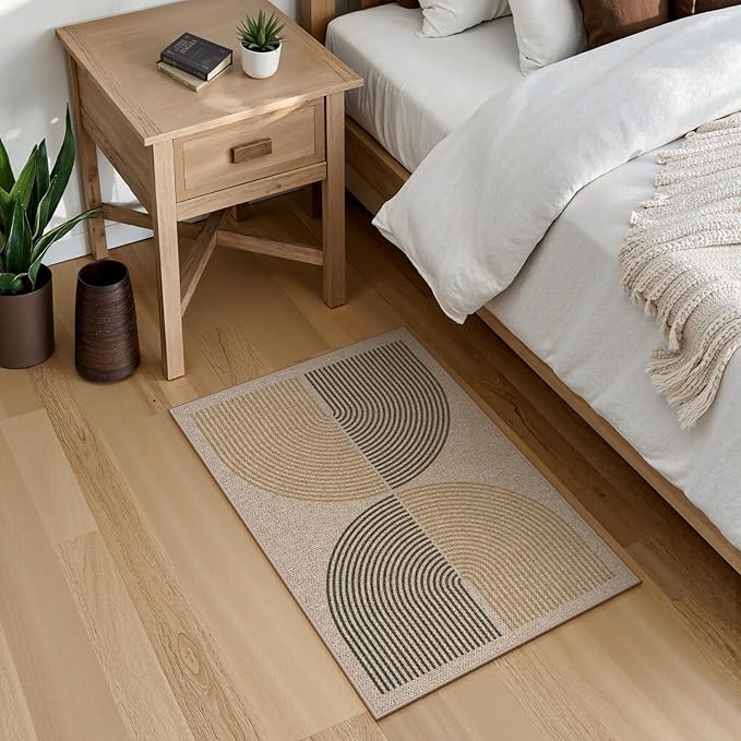 Lahome Rainbow Easy Jute Rug, 2x3 Entryway Rug Indoor Outdoor Front Door Mat, Farmhouse Neutral Non Slip Non Shedding Washable Kitchen Mats for Floor Foyer