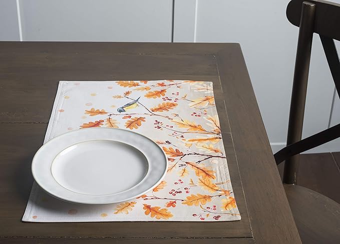 Maison d' Hermine Placemats Set of 4 100% Cotton Washable Cloth Place Mats, Reusable Table Mats for Kitchen Dining Decoration, Party, Wedding, Restaurant (Oak Leaves, 13" x 19")