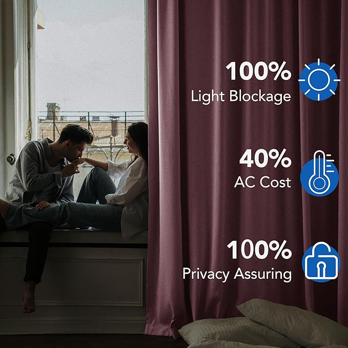 Beauoop 100% Blackout Curtains 96 Inches Long for Patio Sliding Door Pink Solid Extra Wide Room Darkening Thermal Insulated Room Divider Soundproof Grommet Window Treatment Drapes,100x96 Set of 1