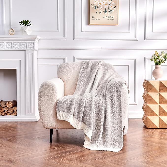 CozeCube Melange Blanket, Ultra Soft Grey and White Throw Blanket, Warm Cozy Knit Fuzzy Plush Reversible Throw for Couch Bed Sofa, 50"x60"
