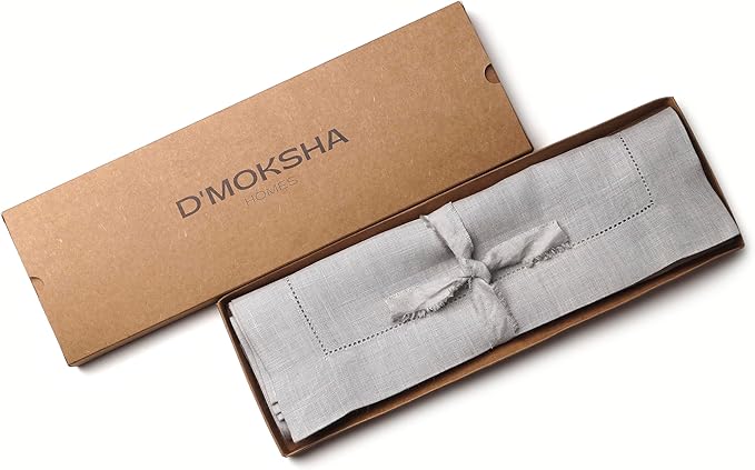 D'Moksha Homes Silver Grey Linen Cloth Placemats Set of 4-100% Pure Linen Hemstitch Placemats 14 x 19 Inch - Classic Hemstitch Table Place Mats for Fall, Halloween - Handcrafted and Machine Washable