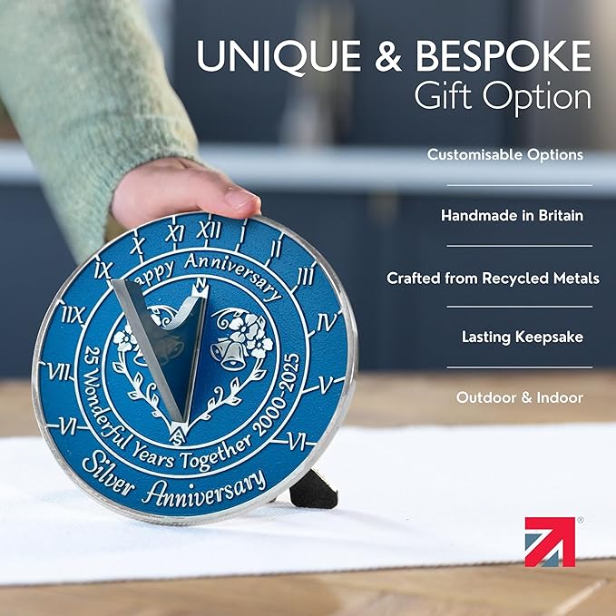 Anniversary Sundial Gift for 25th Silver Wedding Anniversary in 2025 - Recycled Metal Home Decor Or Garden Present Idea - Handmade in UK for Him, Her Parents Or Couples 25 Year Celebration