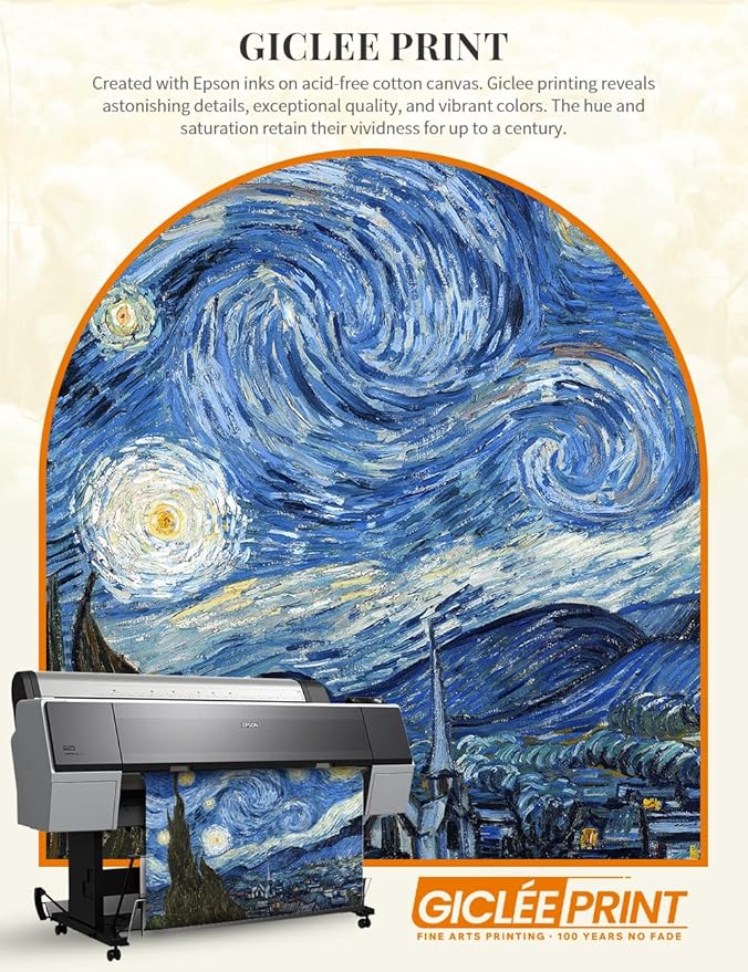 DECORARTS - Vincent van Gogh's Starry Night. Museum-Quality Giclee Print on Cotton Canvas, Ornate Gold Wood Frame with Classic Detailing, Picture Size: 30x24, Framed Size: 34.75x28.75, Made in USA