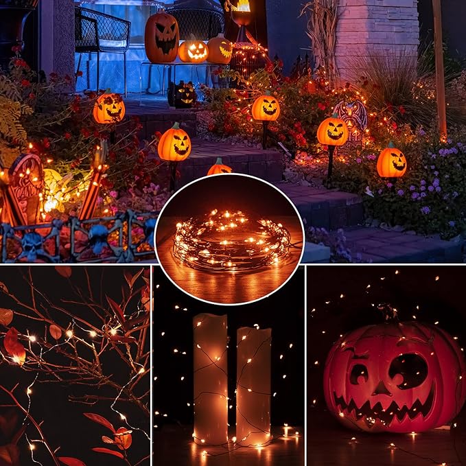 Brightown 24 Pack LED Fairy Lights Battery Operated String Lights Waterproof Silver Wire 7 Feet 20 LED Firefly Starry Moon Lights for DIY Wedding Party Bedroom Patio Christmas (Orange, 24 Pack)