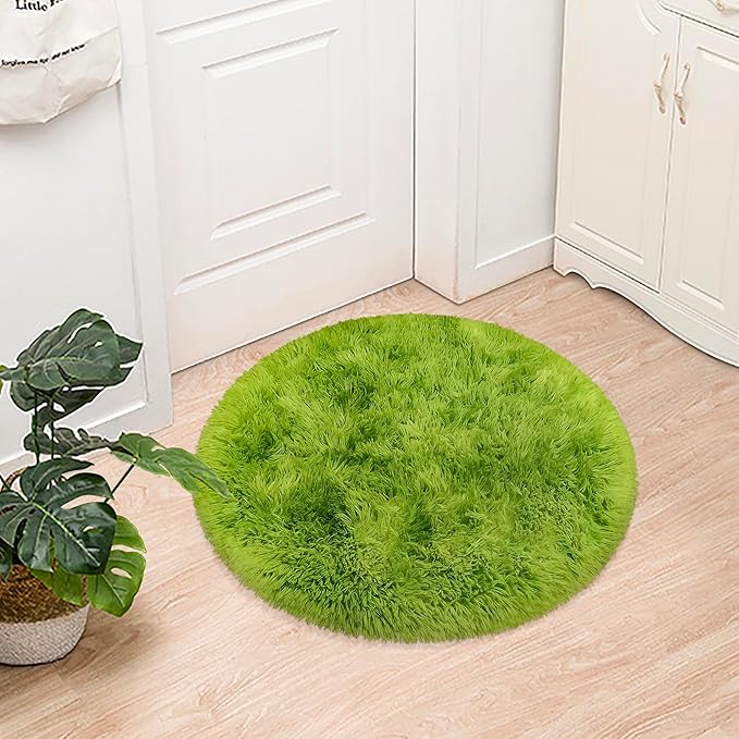 Tie Dye Green Round Rugs Small 3x3 ft Fluffy Circle Rug Furry Carpet Shaggy Circular Fuzzy Plush Area Rug for Girls Bedroom Kids Room Living Room Nursery Cute Room Decor Pet mat Doormat