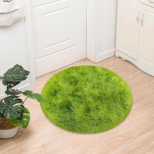 Tie Dye Green Round Rugs Small 3x3 ft Fluffy Circle Rug Furry Carpet Shaggy Circular Fuzzy Plush Area Rug for Girls Bedroom Kids Room Living Room Nursery Cute Room Decor Pet mat Doormat