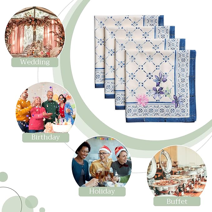 Maison d' Hermine Cloth Napkins Set of 4 100% Cotton Everyday Reusable Square Napkins Cloth Washable, Dinner, Party, Wedding, Restaurant, Spring/Summer (Faience, 20" x 20")