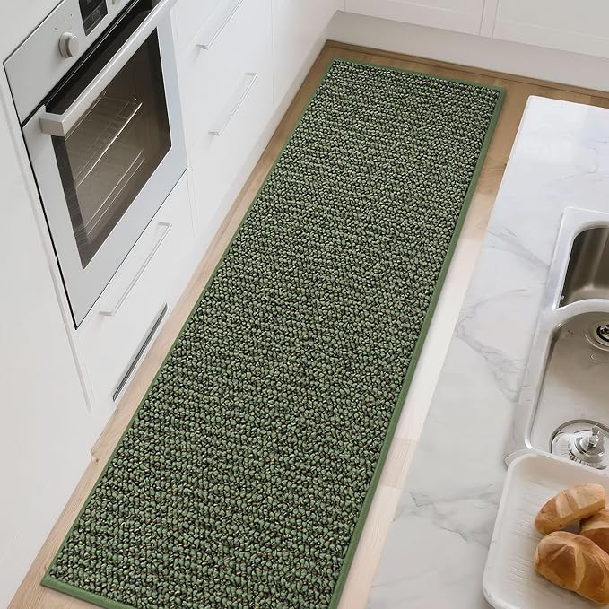 BEQHAUSE Kitchen Runner Rugs 24"x71", Non-Slip Kitchen Mats for Floor, Super Absorbent and Stain Resistant Kitchen Rug, Machine Washable Rugs for Kitchen, Hallway, Laundry & Sink, Green