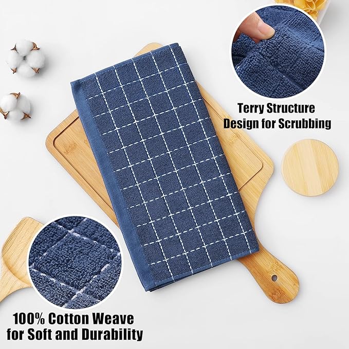 Homaxy 100% Cotton Terry Kitchen Dish Cloths, Ultra Soft and Absorbent Dish Towels for Kitchen, Suitable for Drying and Washing Dishes, 8 Pack, 12 x 12 Inches, Navy Blue