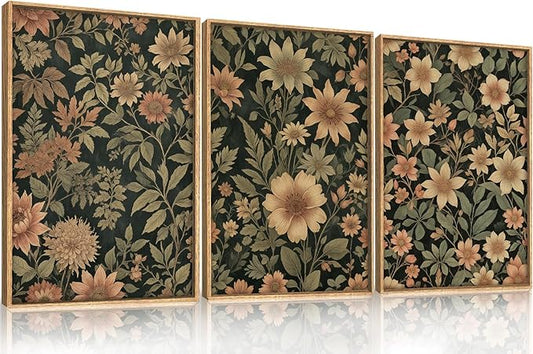 HPINUB Vintage Wildflower Flowers Framed Canvas Wall Art Set,Modern Botanical Floral Wall Decor,Retro Neutral Flower Artwork,Boho Mid Century Plant Art Prints for Living Room,Bedroom,Office-24 x36 x3