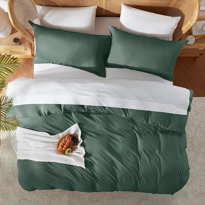 Nestl Forest Green Duvet Cover King Size - Soft Double Brushed King Duvet Cover Set, 3 Piece, with Button Closure, 1 Duvet Cover 104x90 inches and 2 Pillow Shams