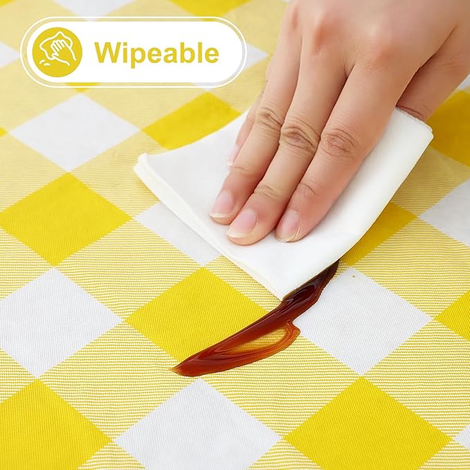 misaya Rectangle Waterproof Vinyl Table Cloth, Buffalo Flannel Backed Tablecloth, Wipeable Plastic Table Cover for Dinner, Kitchen, Outdoor (60" x 84", Yellow and White)