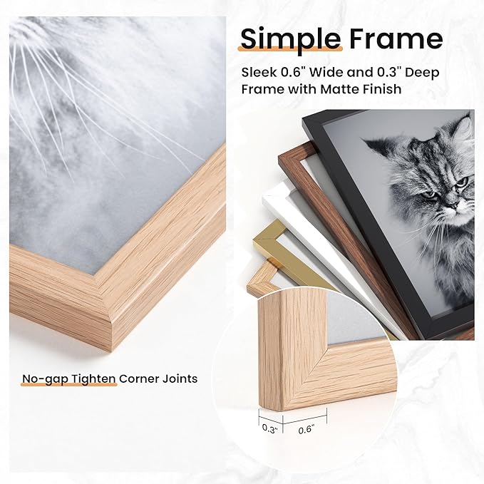 15 Pack Picture Frames Collage Wall Decor, Gallery Frame Set for Wall Mounting or Tabletop Display, Multi Sizes Including 3pcs 8x10, 6pcs 5x7, 6pcs 4x6, Oak