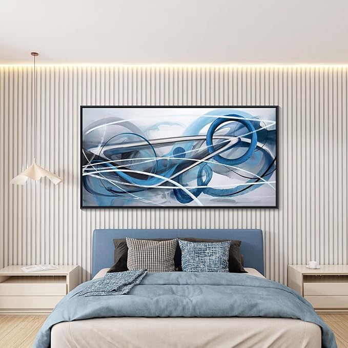 Blue Abstract Wall Art Modern Canvas Wall Decor Paintings Abstract Artwork for Living Room Pictures for Bedroom Office Home Decor Framed Artwork Decoration for Walls 29×58IN
