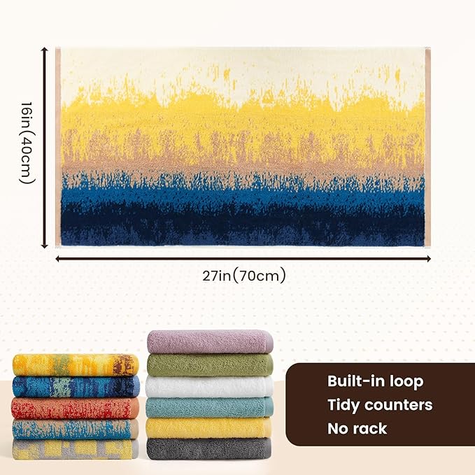 SEMAXE Hand Towels for Bathroom, 100% Cotton Towels with Hanging Loops, Soft & Highly Absorbent, 12 Pack Hand Towel Set for Gym, Shower, Hotel, Spa and Kitchen, Colorful Towel - Beach Collectio