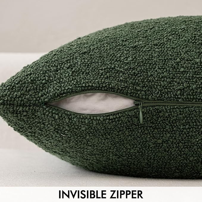 MIULEE 20x20 Inch Decorative Pillow Covers for Couch Bed Set of 2 Textured Boucle Neutral Throw Pillows Dark Green Accent Solid Cushion Pillowcase Cozy Soft Sofa Livingroom Home Decor