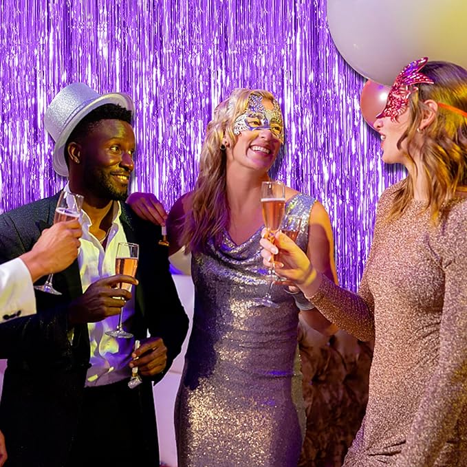 5 Pack Foil Curtain Backdrop Purple Metallic Tinsel Foil Fringe Curtains Photo Booth Props for Birthday Wedding Engagement Baby Shower Bachelorette Christmas Holiday Celebration Party Decorations