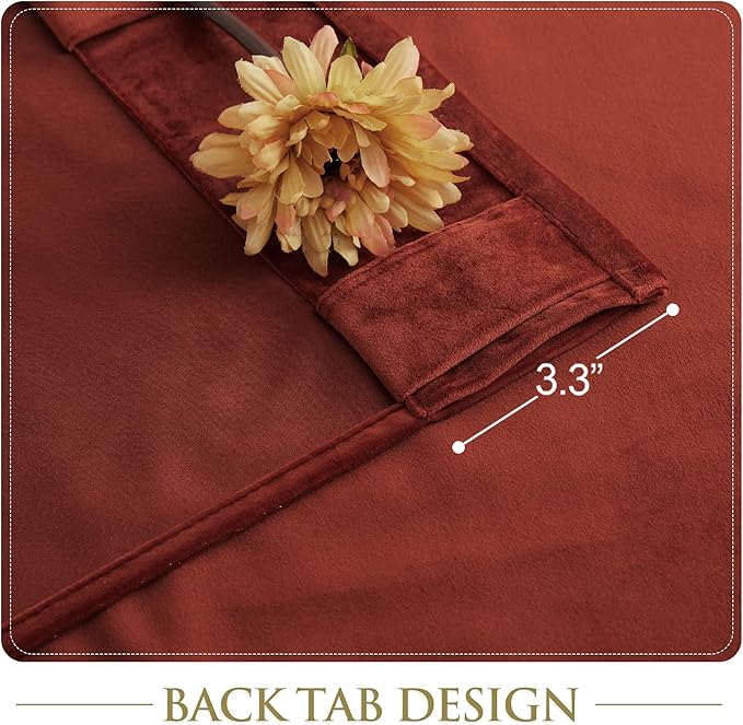 StangH Rust Curtains 108 inches Long, Super Soft Heavy Thick Velvet Drapes Room Darkening Privacy Window Door Curtain Panels for Bedroom/Dining Room, W52 x L108, 2 Panels