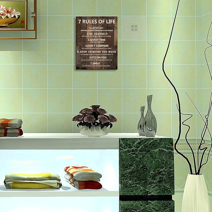 7 Rules of Life Wall Art Motivational Inspirational Poster Printed on Canvas Wall Decor for Living Room or Office Size11.5 x 15 Inch Framed Canvas Prints For Bedroom or Home Art Decoration Ready to