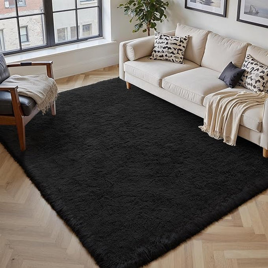 5x7 Area Rug for Living Room, Modern Black Super Shag Shaggy Soft Washable Indoor Fuzzy Carpet Non-Slip Fluffy Rugs for Bedroom Home Aesthetic Decor