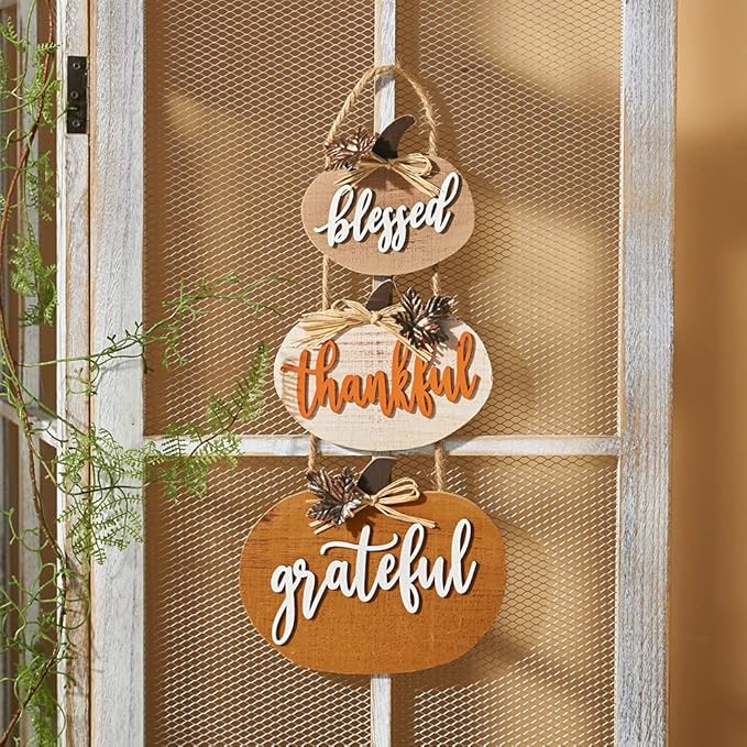 Fall Decorations for Home Thanksgiving Sign Blessed Thankful Grateful Autumn Home Decor Wooden Farmhouse Thanksgiving Decoration Indoor Harvest Signs