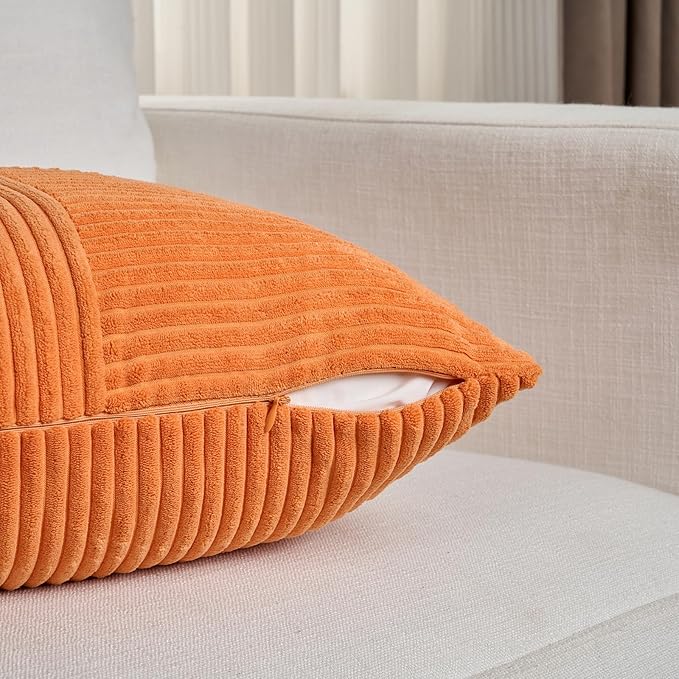 Fancy Homi 4 Packs Orange Fall Decorative Throw Pillow Covers 16x16 Inch for Living Room Couch Bed Sofa, Farmhouse Boho Home Decor, Soft Cross Patchwork Corduroy Textured Square Cushion Case 40x40 cm