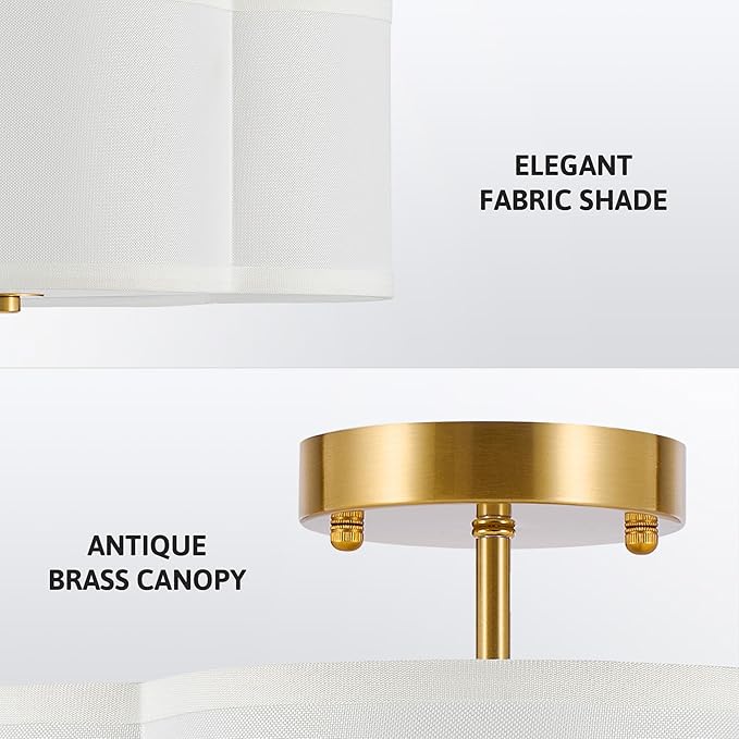 VONLUCE Semi Flush Mount Ceiling Light, 13" Ceiling Light Fixture with Four Leaf Clover-Shaped, 4-Light Modern Light Fixture for Bedroom Living Room Nursery Hallway, White Shade & Gold Finish