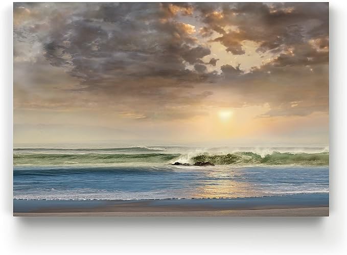 Renditions Gallery Canvas Beach Art Paintings Cloudy Sky Sunrise above Ocean Nature Hanging Artwork for Bedroom Office Kitchen Decor - 32"X48" LT08