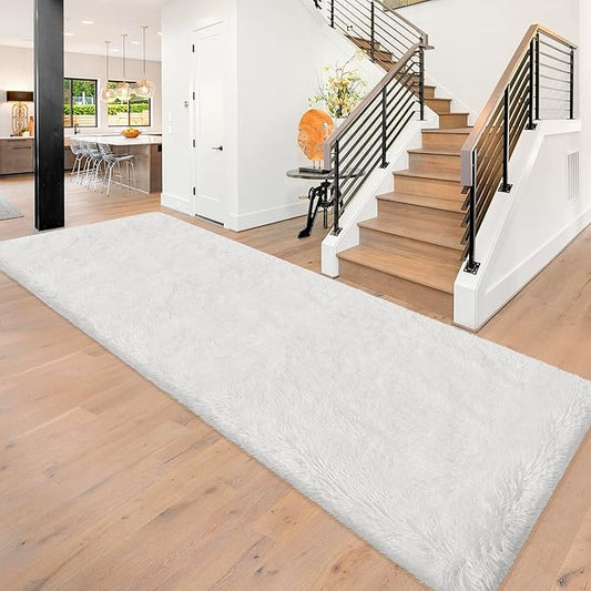 Runner Rug for Bedroom White 3x10ft Fluffy Area Rug Bedside Runner Rug for Kids Room Boys Teens Nursery Baby Living Room Dorm Home Decor Carpets