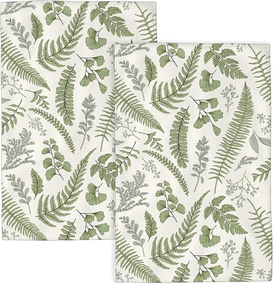 Sage Green Spring Kitchen Towels 16x24 Inch Vintage Leaf Plant Decor Dish Towels Tropical Botanical Leaves Seasonal Decoration Hand Towels Absorbent Dish Cloths for Home Kitchen Dining Set of 2