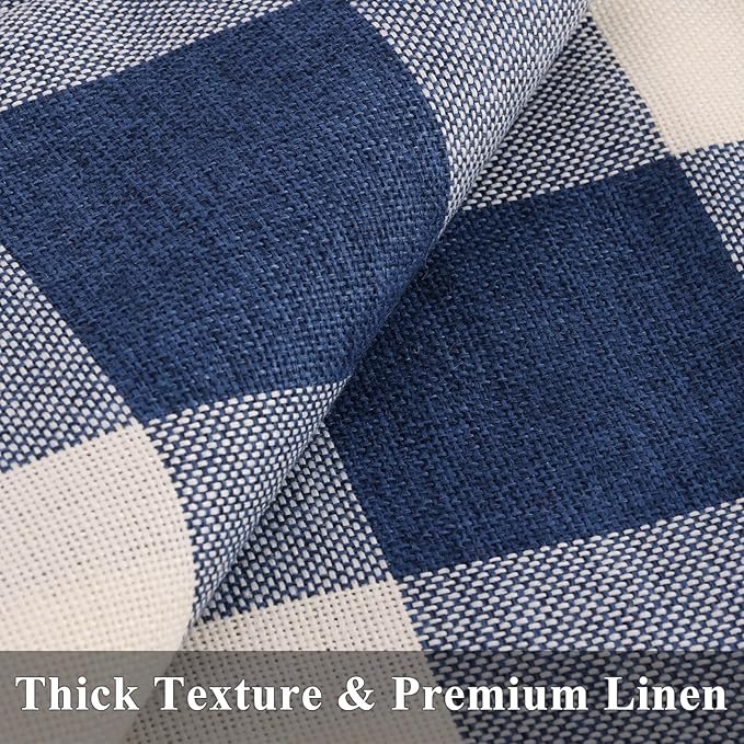 decorUhome Buffalo Plaid Check Throw Pillow Covers 24x24 Set of 2, Outdoor Linen Decorative Farmhouse Gingham Pillow Covers with Stitched Edge for Bed Couch Sofa, Navy Blue and White