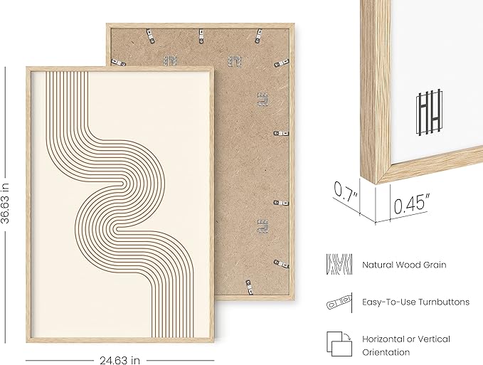 HAUS AND HUES Line Art Mid Century Modern Wall Decor - Boho Prints Wall Art Abstract Geometric Wall Decor Line Art Prints Modern Boho Art Snaking River from Top Left (Beige Framed, 24x36)