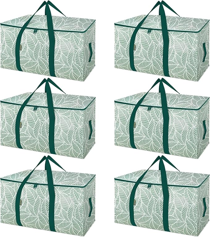 BALEINE 6-Pack Oversized Moving Bags with Reinforced Handles, Heavy-Duty Storage Tote for Clothes, Moving Supplies (Antique Folidage, 6-Pack)