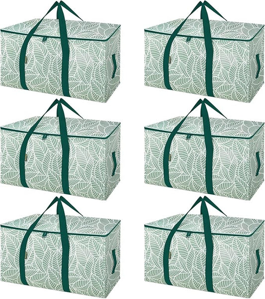 BALEINE 6-Pack Oversized Moving Bags with Reinforced Handles, Heavy-Duty Storage Tote for Clothes, Moving Supplies (Antique Folidage, 6-Pack)