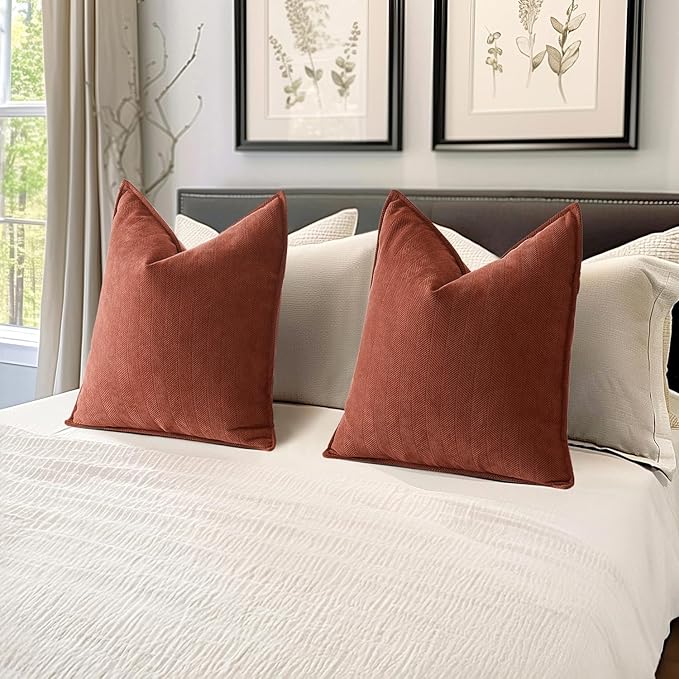MIULEE Pack of 2 Rust Decorative Pillow Covers 20x20 Inch Fall Soft Chenille Luxurious Couch Throw Pillows Farmhouse Cushion Covers with Elegant Design for Sofa Bedroom Living Room Home Decor