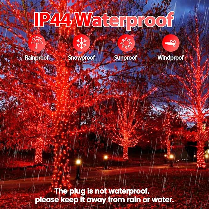 Upgraded 75.8 FT 200 LED Red Christmas Lights Outdoor Indoor, Memory Function & Timer & 8 Modes, Extendable Green Wire Waterproof String Light for Christmas Tree Party Wedding Home Garden Decorations