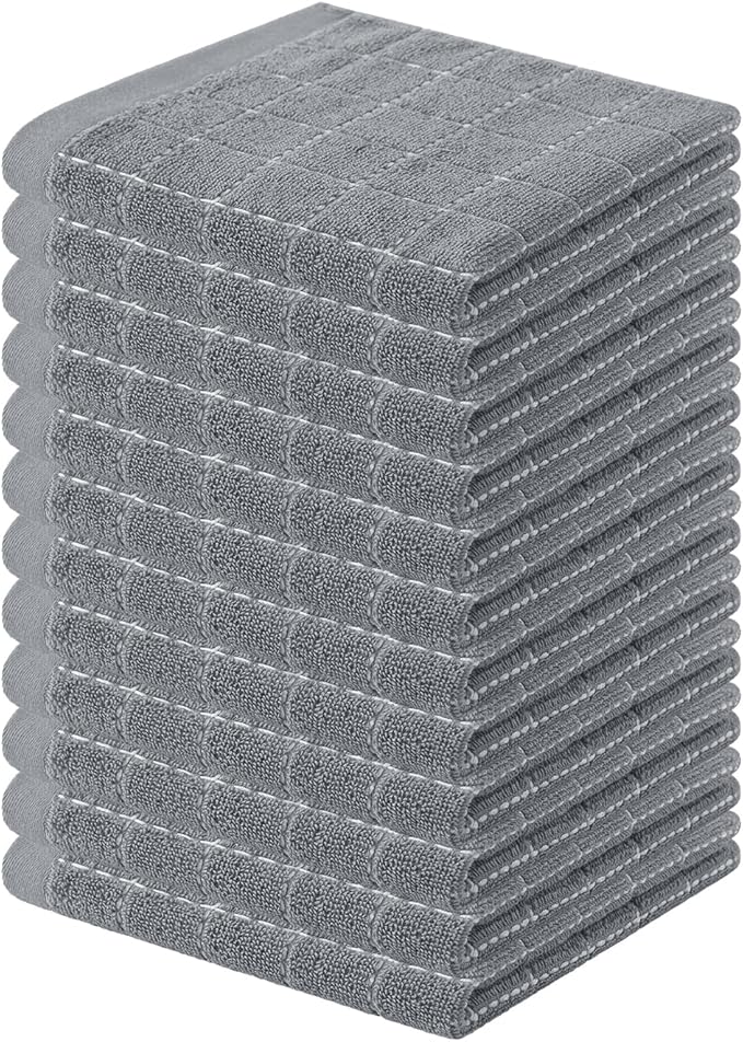 Homaxy 100% Cotton Terry Kitchen Dish Cloths, Ultra Soft and Absorbent Dish Towels for Kitchen, Suitable for Drying and Washing Dishes, 12 Pack, 12 x 12 Inches, Grey