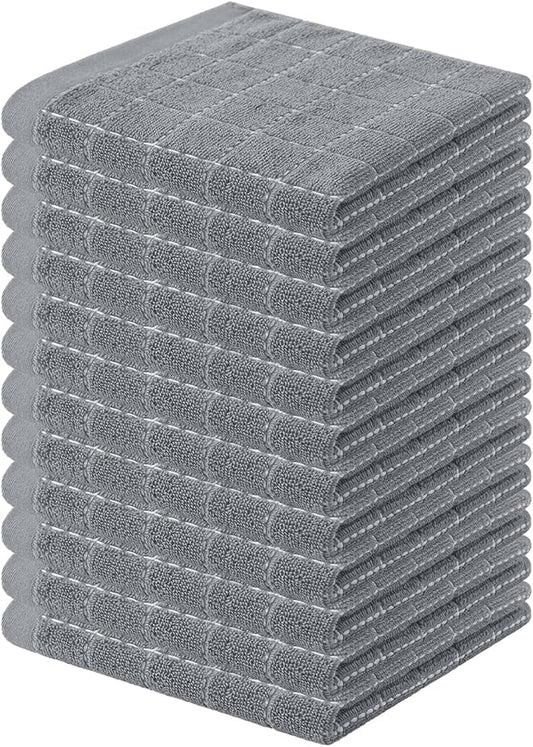 Homaxy 100% Cotton Terry Kitchen Dish Cloths, Ultra Soft and Absorbent Dish Towels for Kitchen, Suitable for Drying and Washing Dishes, 12 Pack, 12 x 12 Inches, Grey
